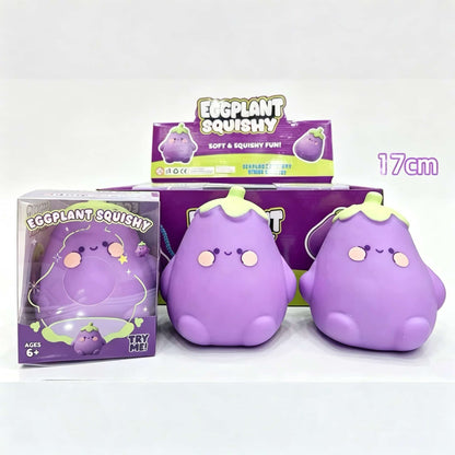 Cute Eggplant Squishy Toy, 17cm TPR Flour Fidget Squishy, Soft Slow Rising Stress Relief Squeeze Toy for Kids Adults, Cute Kawaii Eggplant Sensory Decompression Gift