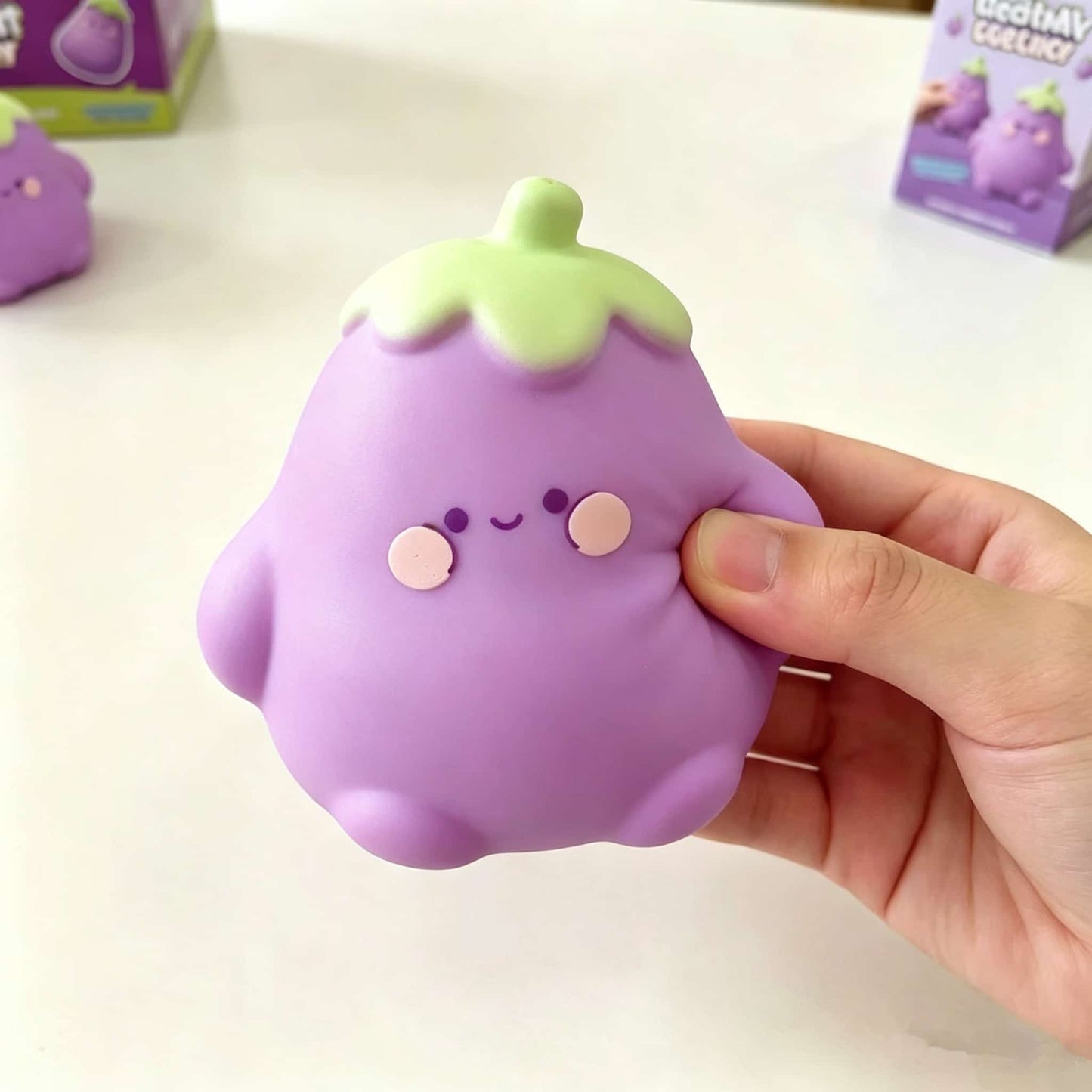 Cute Eggplant Squishy Toy, 17cm TPR Flour Fidget Squishy, Soft Slow Rising Stress Relief Squeeze Toy for Kids Adults, Cute Kawaii Eggplant Sensory Decompression Gift