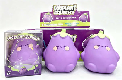 Cute Eggplant Squishy Toy, 17cm TPR Flour Fidget Squishy, Soft Slow Rising Stress Relief Squeeze Toy for Kids Adults, Cute Kawaii Eggplant Sensory Decompression Gift