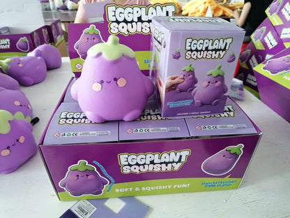 Cute Eggplant Squishy Toy, 17cm TPR Flour Fidget Squishy, Soft Slow Rising Stress Relief Squeeze Toy for Kids Adults, Cute Kawaii Eggplant Sensory Decompression Gift