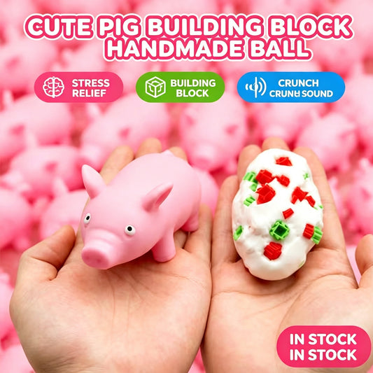 Crunchy Cute Pig Building Block Squish Ball, Mouldable Slow Rebound Stress Relief Squeeze Toy Shopify Tags