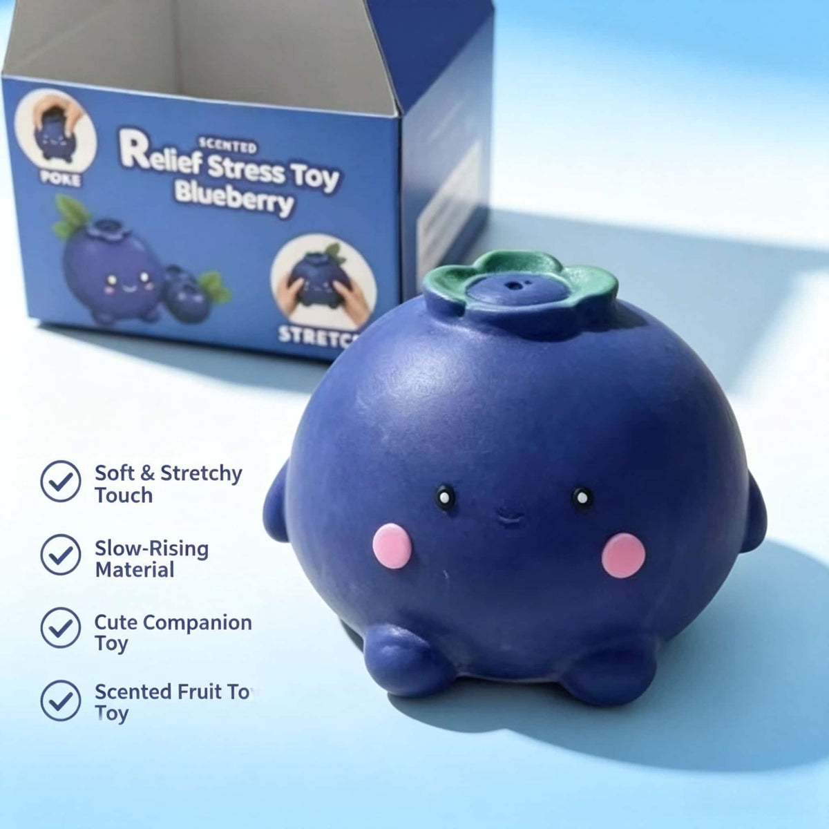 Jumbo Scented Blueberry Squishy Toy, Large TPR Flour Slow‑Rising Squeeze Fidget Toy, Kawaii Fruit Stress Relief Sensory Decompression Toy for Kids Adults, Bulk 4PCS Set Available