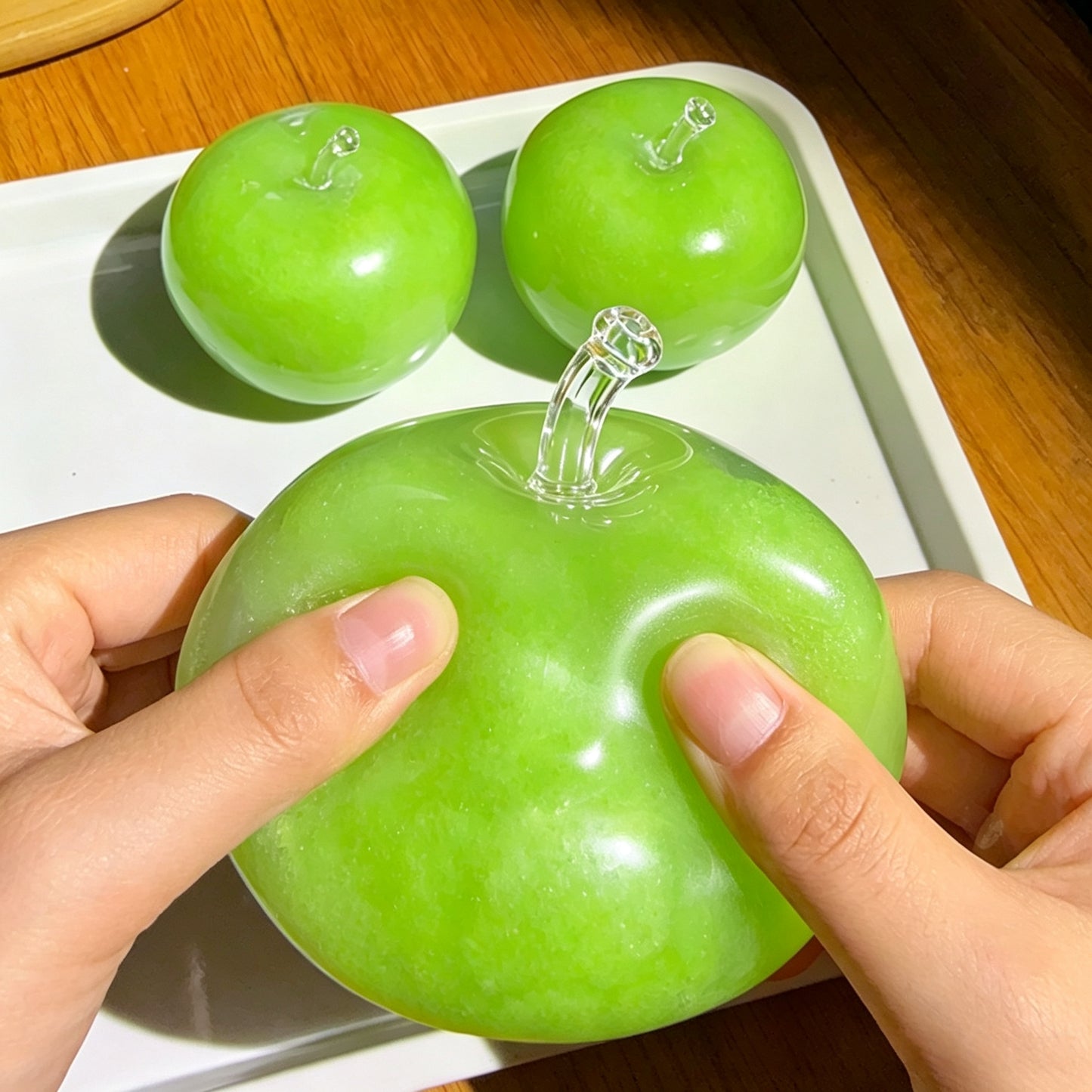 Green Apple Slush Squeeze Toy Crunchy Sound Mochi Squishy Stress Relief Fidget Toy