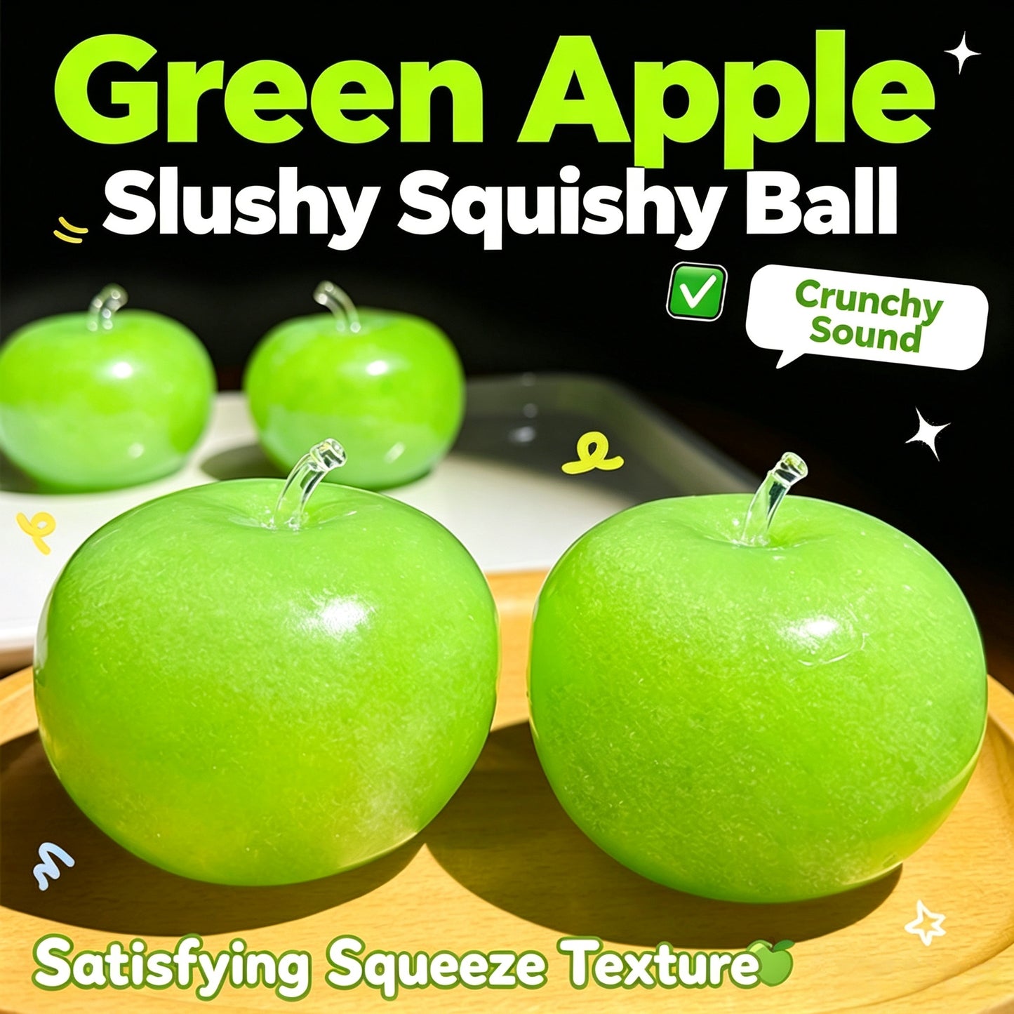 Green Apple Slush Squeeze Toy Crunchy Sound Mochi Squishy Stress Relief Fidget Toy