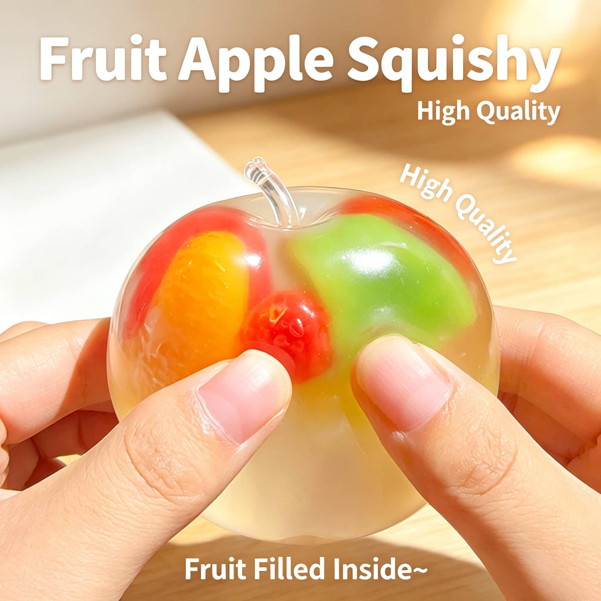 Mixed‑Color Apple Squeeze Toy, Coconut Oil Filled Squishy Toy, Vaseline‑Like Smooth Reshapable Non‑Sticky Stress Relief Fidget Toy