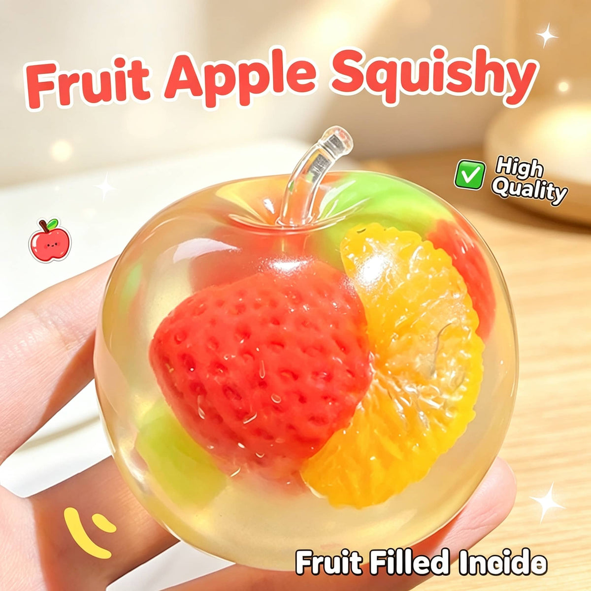 Mixed‑Color Apple Squeeze Toy, Coconut Oil Filled Squishy Toy, Vaseline‑Like Smooth Reshapable Non‑Sticky Stress Relief Fidget Toy