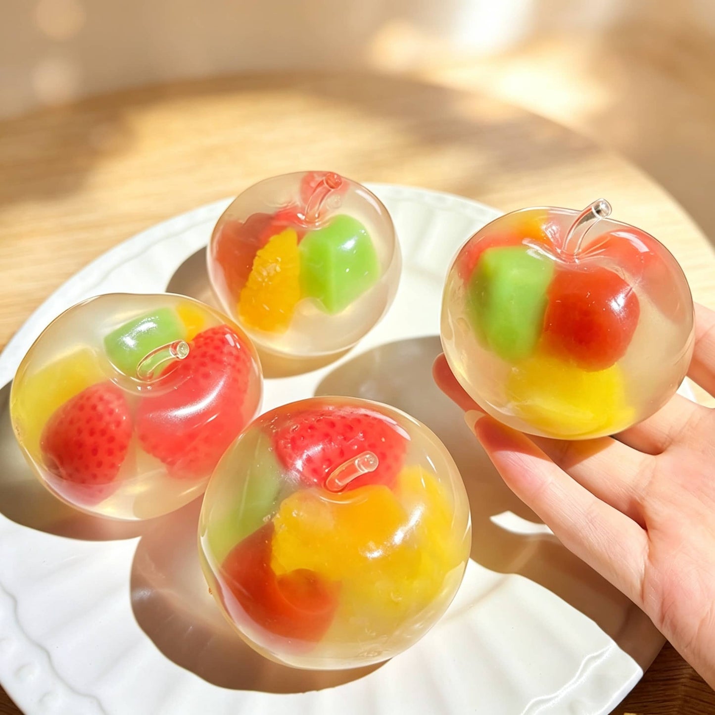 Mixed‑Color Apple Squeeze Toy, Coconut Oil Filled Squishy Toy, Vaseline‑Like Smooth Reshapable Non‑Sticky Stress Relief Fidget Toy