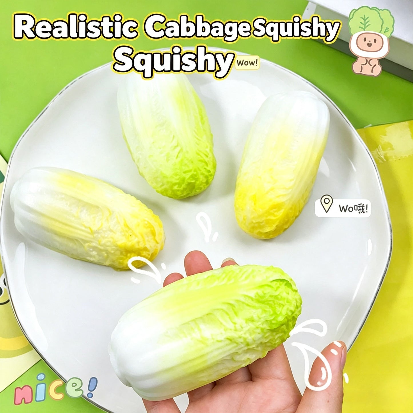 Simulation Cabbage Squishy Fidget Toy, Soft TPR Squeeze Stress Relief Toy, Fake Vegetable Decompression Toy for Kids Adults