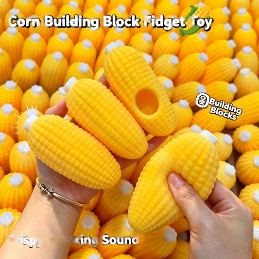 Crunchy Corn Squishy, Building‑Block Filled TPR ASMR Squeeze Fidget Toy