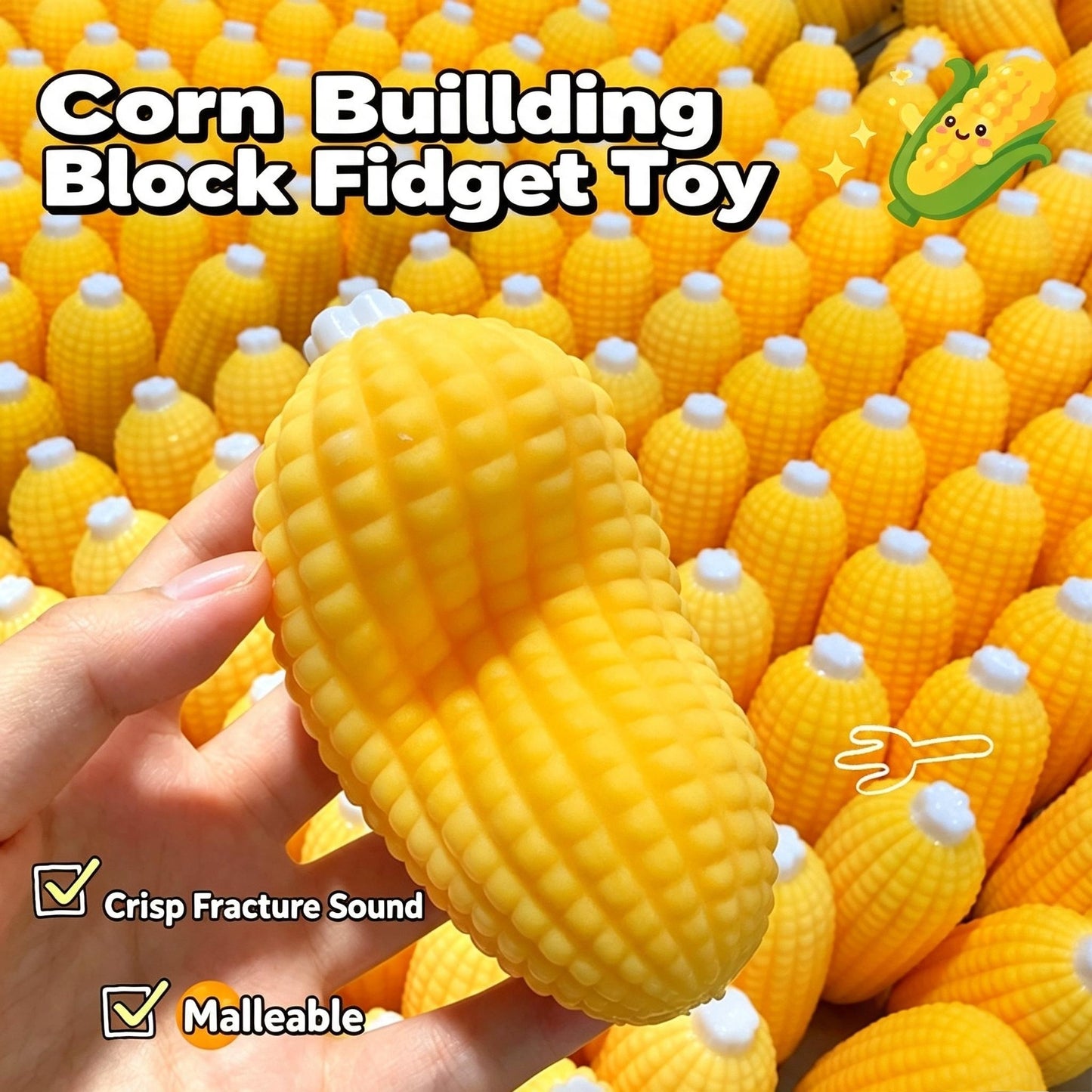 Crinkle Bone Filled Corn Squishy Toy, ASMR Satisfying Pop Squeeze Sensory Fidget Stress Relief Toy