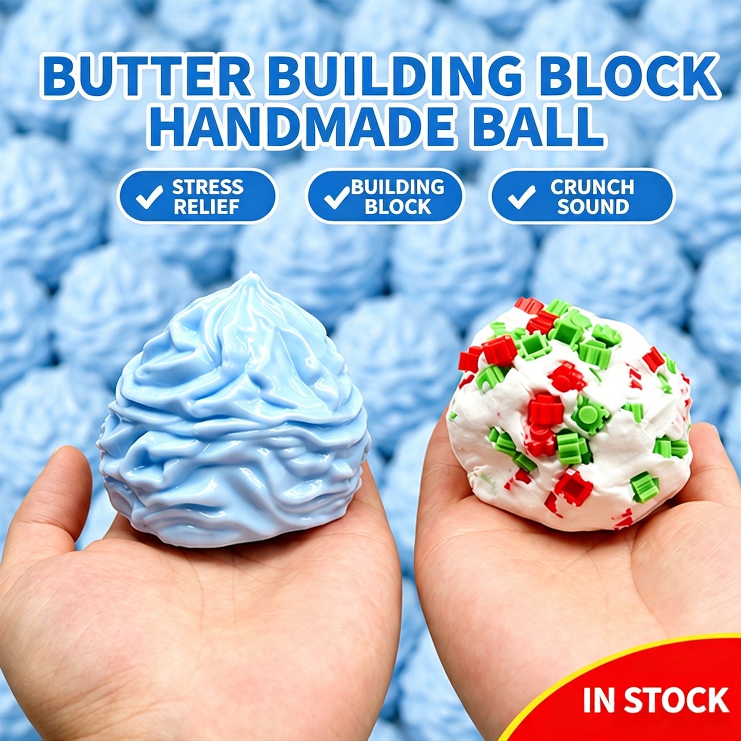 Butter Building Block Handmade Ball Squishy Toy, Crunch Sound Slow Rebound Stress Relief Fidget Squeeze Toy