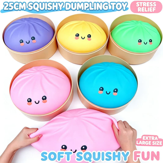 25CM Giant Squishy Bun Toy With Steamer, Super Soft Stress Relief Squeeze Toy
