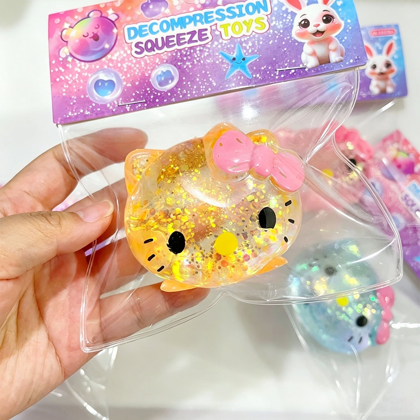 Cute Cat Kitty Glitter Malt Sugar Squishy Squeeze Toy, Slow Rebound Stress Relief Fidget Toy