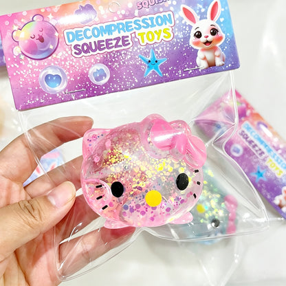 Cute Cat Kitty Glitter Malt Sugar Squishy Squeeze Toy, Slow Rebound Stress Relief Fidget Toy