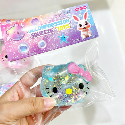 Cute Cat Kitty Glitter Malt Sugar Squishy Squeeze Toy, Slow Rebound Stress Relief Fidget Toy