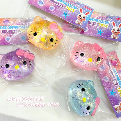 Cute Cat Kitty Glitter Malt Sugar Squishy Squeeze Toy, Slow Rebound Stress Relief Fidget Toy