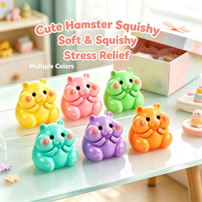 Cute Hamster Squishy Toy, TPR Shell Flour Filled Slow Rising Squeeze Fidget Toy, Kawaii Stress Relief Sensory Toy for Kids Adults, Colorful Decompression Desk Gift