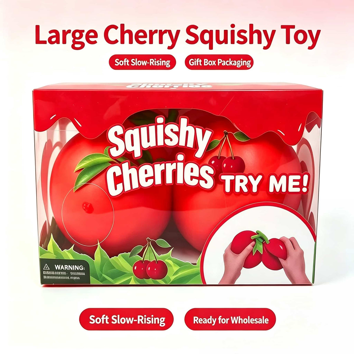 Giant Cherry Squishy Fidget Toy, Soft TPR & Flour Stress Relief Squeeze Toy, Realistic Fruit Squishy for Anxiety Relief