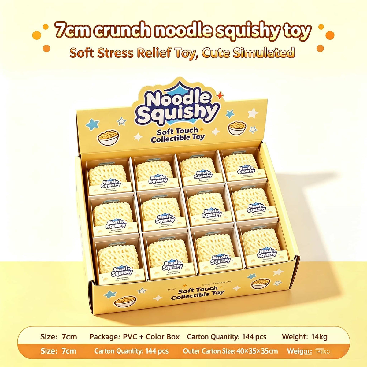 7cm big Crunch Noodle Squishy Toy | Soft Crunchy Squeeze Fidget Stress Relief Toy for Kids & Adults