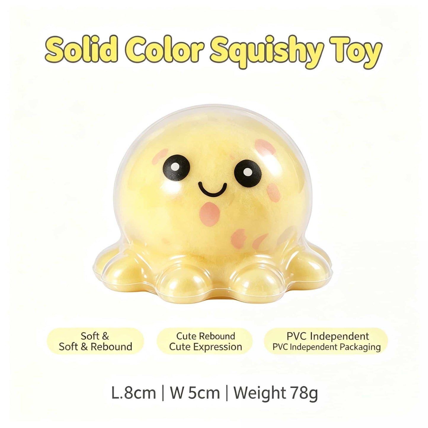 Crunch Octopus Squishy Fidget Toy, Clear PVC Shell Stress Relief Squeeze Toy, Kawaii Octopus Sensory Toy for Adults Kids, Desk Decor & Party Gift