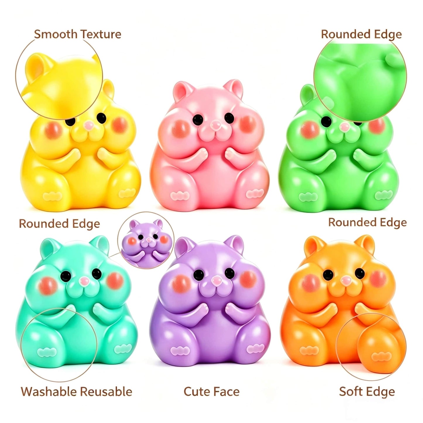 Cute Hamster Squishy Toy, TPR Shell Flour Filled Slow Rising Squeeze Fidget Toy, Kawaii Stress Relief Sensory Toy for Kids Adults, Colorful Decompression Desk Gift