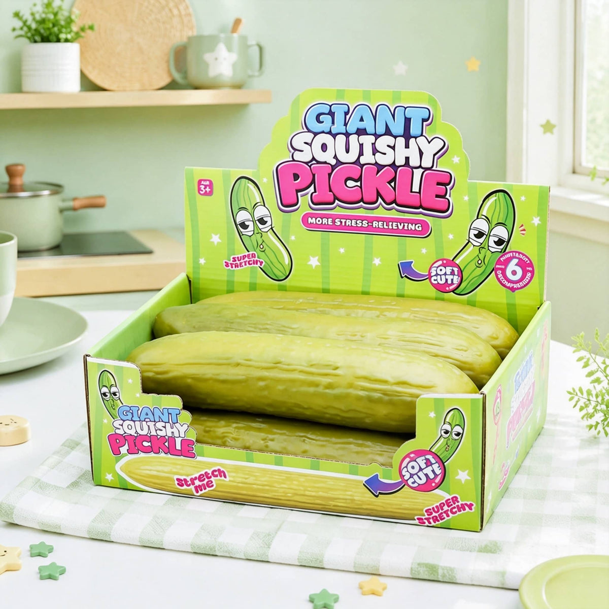 Giant Pickle Squishy Fidget Toy, Slow Rising Dill Pickle Squeeze Stress Relief Toy, Funny Food Shape Sensory Decompression Toy for Kids Adults Gag Gift
