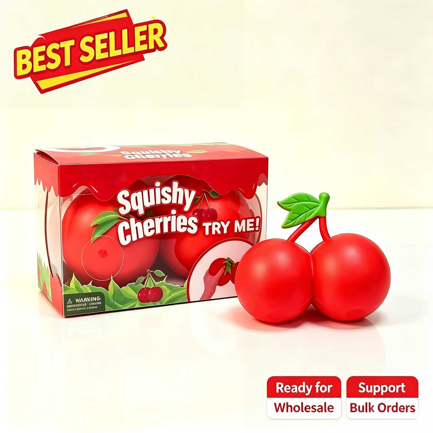 Giant Cherry Squishy Fidget Toy, Soft TPR & Flour Stress Relief Squeeze Toy, Realistic Fruit Squishy for Anxiety Relief