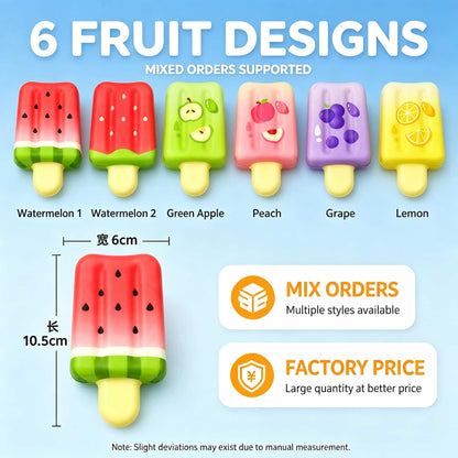Fruit Popsicle Squishy Toy, Slow Rising PU Stress Relief Ice Cream Squeeze Toy, 6 Styles Assorted