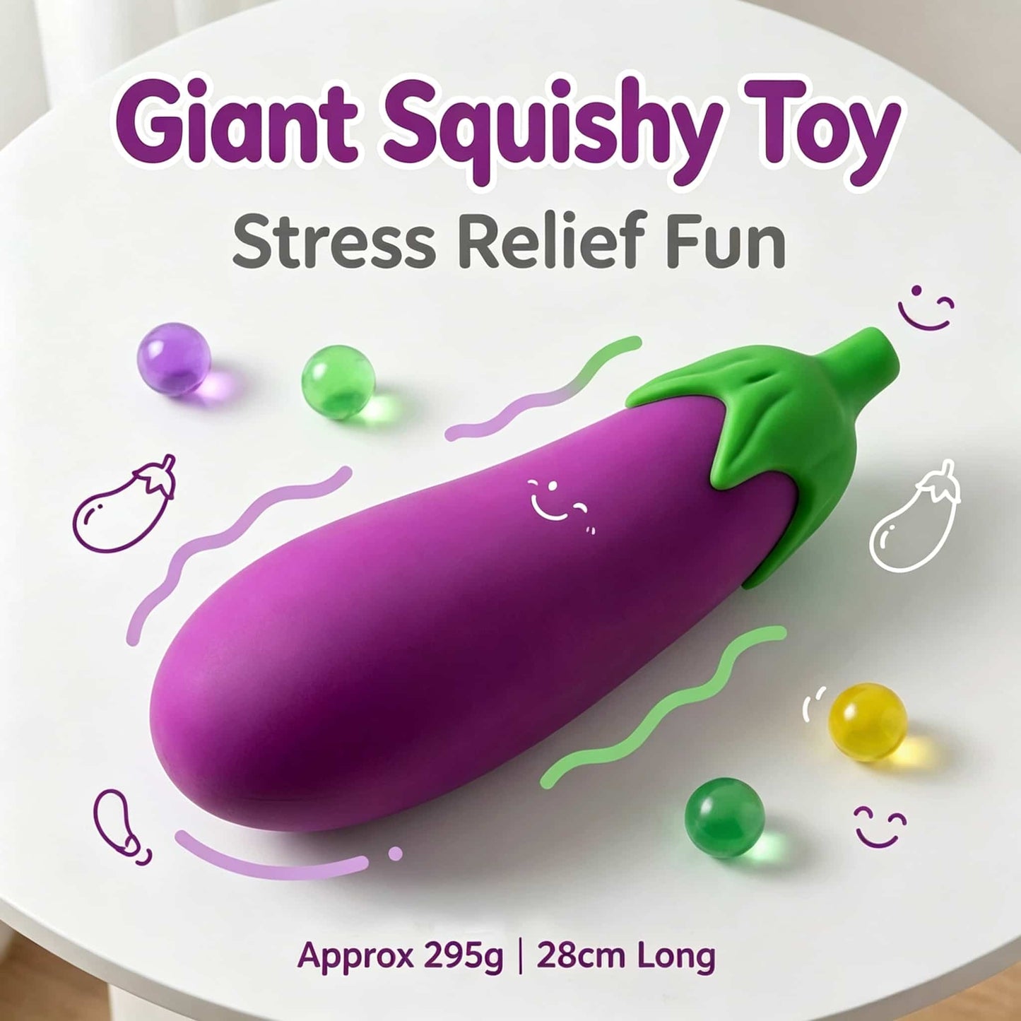 Giant Eggplant Squishy Fidget Toy, 28cm Large Soft TPR Stress Relief Squeeze Toy for Adults & Kids