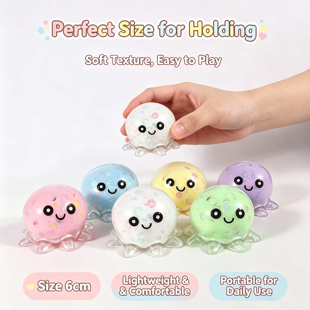 Crunch Octopus Squishy Fidget Toy, Clear PVC Shell Stress Relief Squeeze Toy, Kawaii Octopus Sensory Toy for Adults Kids, Desk Decor & Party Gift