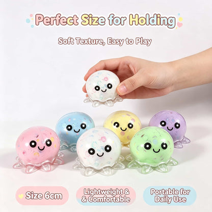 Crunch Octopus Squishy Fidget Toy, Clear PVC Shell Stress Relief Squeeze Toy, Kawaii Octopus Sensory Toy for Adults Kids, Desk Decor & Party Gift