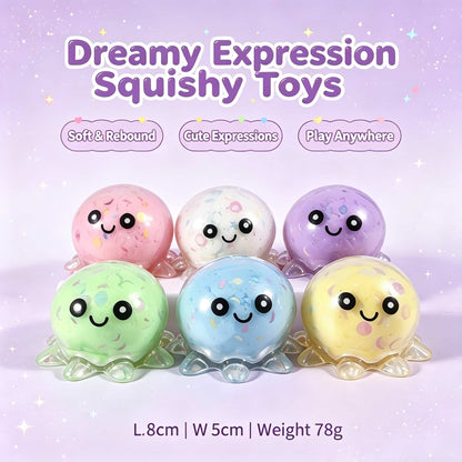 Crunch Octopus Squishy Fidget Toy, Clear PVC Shell Stress Relief Squeeze Toy, Kawaii Octopus Sensory Toy for Adults Kids, Desk Decor & Party Gift