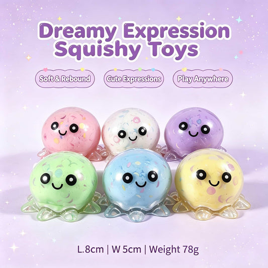 Crunch Octopus Squishy Fidget Toy, Clear PVC Shell Stress Relief Squeeze Toy, Kawaii Octopus Sensory Toy for Adults Kids, Desk Decor & Party Gift
