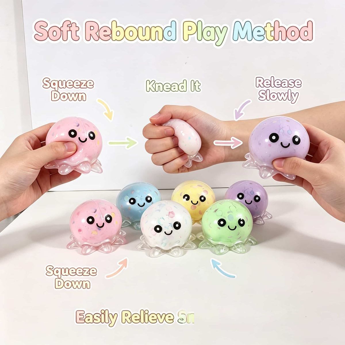 Crunch Octopus Squishy Fidget Toy, Clear PVC Shell Stress Relief Squeeze Toy, Kawaii Octopus Sensory Toy for Adults Kids, Desk Decor & Party Gift