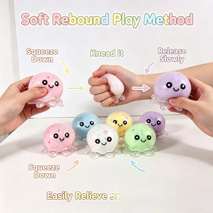 Crunch Octopus Squishy Fidget Toy, Clear PVC Shell Stress Relief Squeeze Toy, Kawaii Octopus Sensory Toy for Adults Kids, Desk Decor & Party Gift
