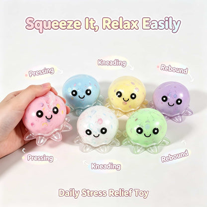 Crunch Octopus Squishy Fidget Toy, Clear PVC Shell Stress Relief Squeeze Toy, Kawaii Octopus Sensory Toy for Adults Kids, Desk Decor & Party Gift