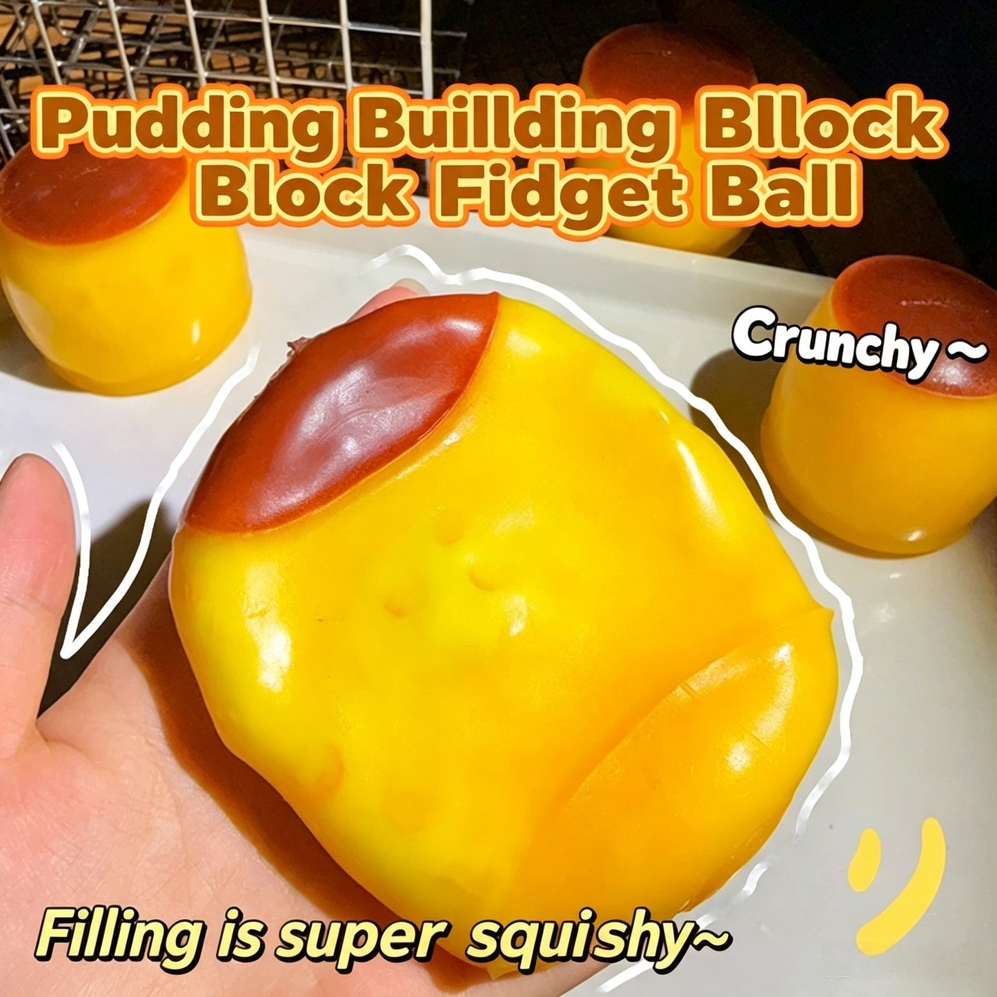 Crunchy Pudding Building Block Squishy | Filled Squeeze Stress Ball