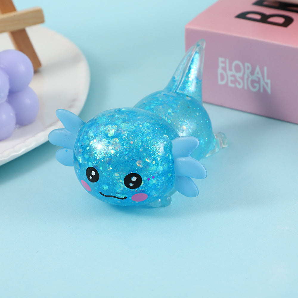 Glitter Axolotl Maltose Squishy Fidget Toy Transparent TPR Squeeze Stress Relief Toy Soft Greasy Sensory Toy For Kids Wholesale