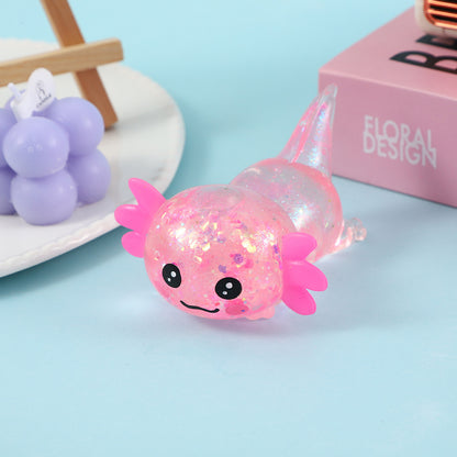 Glitter Axolotl Maltose Squishy Fidget Toy Transparent TPR Squeeze Stress Relief Toy Soft Greasy Sensory Toy For Kids Wholesale