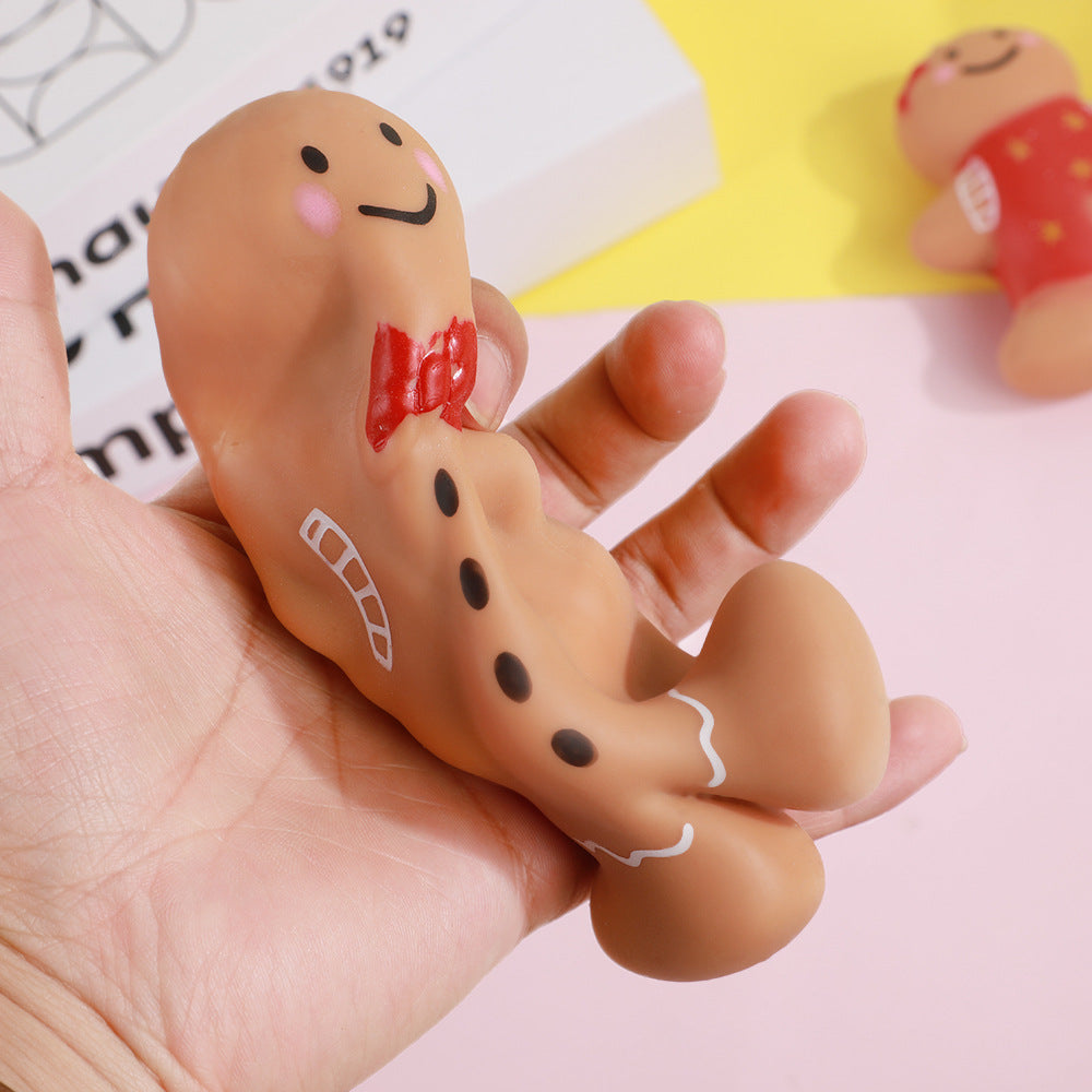 Gingerbread Man Squishy Toy Soft TPR Stretchable Cute Christmas Character Stress Relief Fidget Toy for Kids