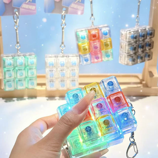 9 Key Light Up Clicker Fidget Toy, Mechanical Switch Fidget Keychain, Glowing Stress Relief Keyboard Toy for ADHD Anxiety