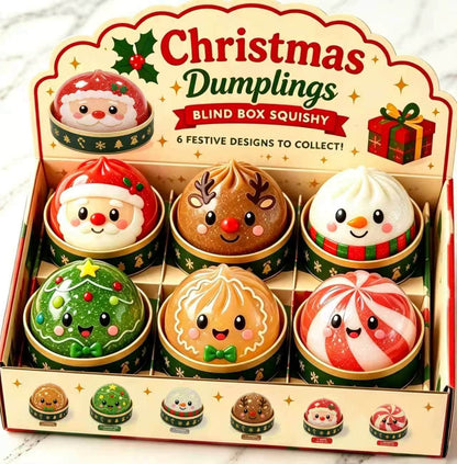 Christmas Baozi Blind Box Squishy Toy, Glitter Jelly Filled TPR Squeeze Fidget Toy, Cute Santa Reindeer Snowman Surprise Blind Box for Kids Holiday Gift