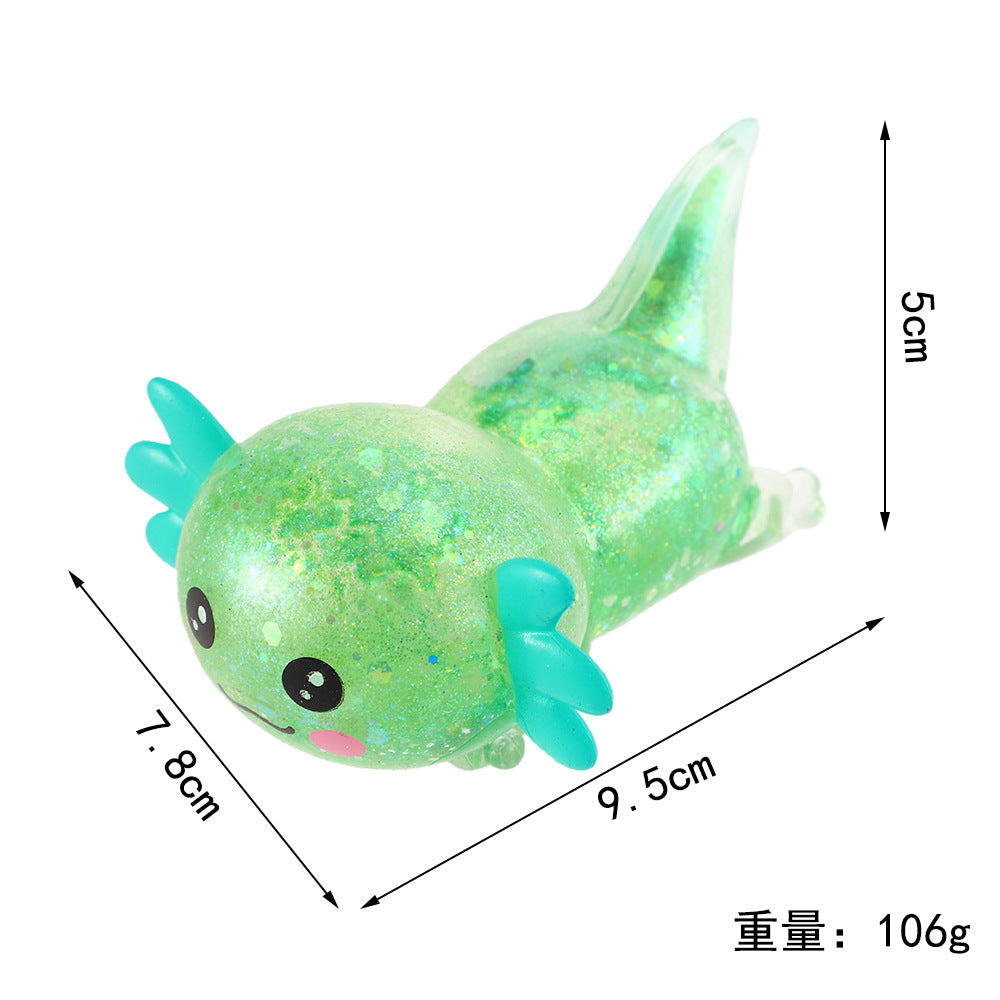 Glitter Axolotl Maltose Squishy Fidget Toy Transparent TPR Squeeze Stress Relief Toy Soft Greasy Sensory Toy For Kids Wholesale