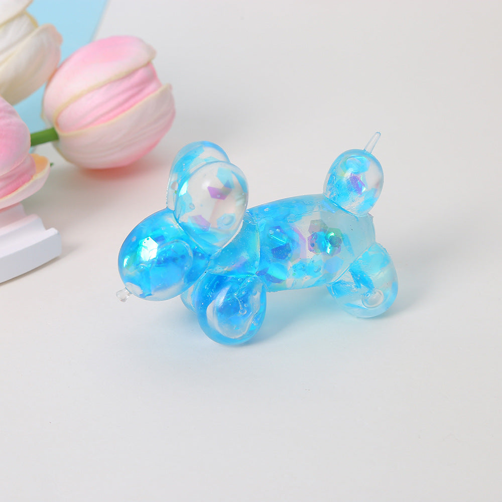 Cute Glitter Balloon Dog Maltose Squishy Toy, Transparent TPR Slow Rising Squeeze Fidget Toy for Kids Adults Stress Relief Party Favors