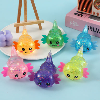 Glitter Axolotl Maltose Squishy Fidget Toy Transparent TPR Squeeze Stress Relief Toy Soft Greasy Sensory Toy For Kids Wholesale