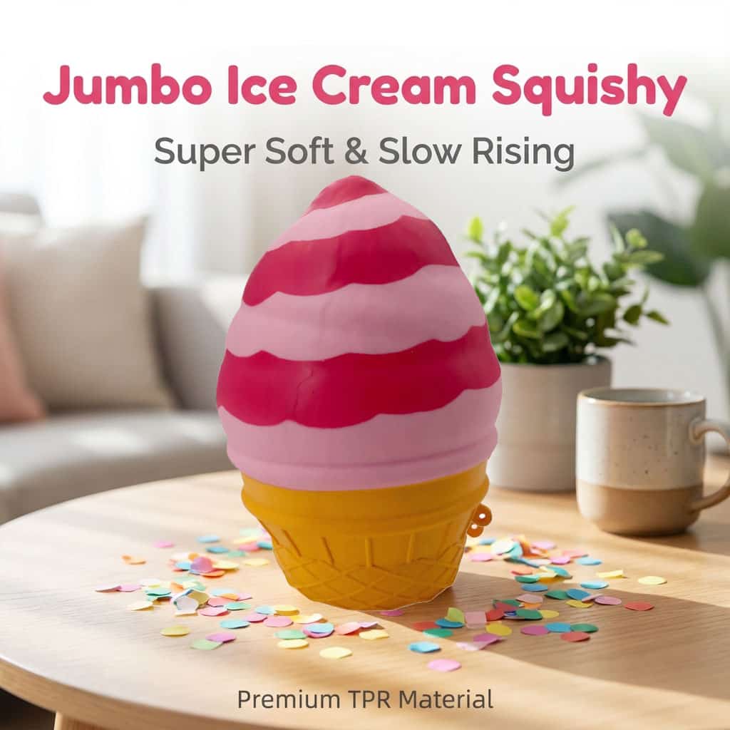 Jumbo Ice‑Cream Squishy Toy, Large Food‑Shaped Squeeze Fidget Toy, Super Soft Slow Rising Sensory Decompression Toy for Stress Relief, Novelty Gift for Kids & Adults
