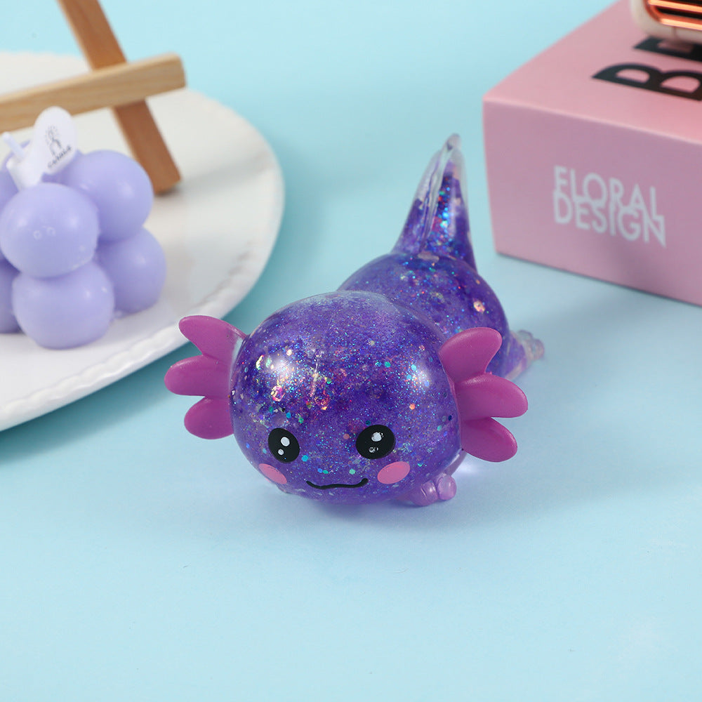 Glitter Axolotl Maltose Squishy Fidget Toy Transparent TPR Squeeze Stress Relief Toy Soft Greasy Sensory Toy For Kids Wholesale