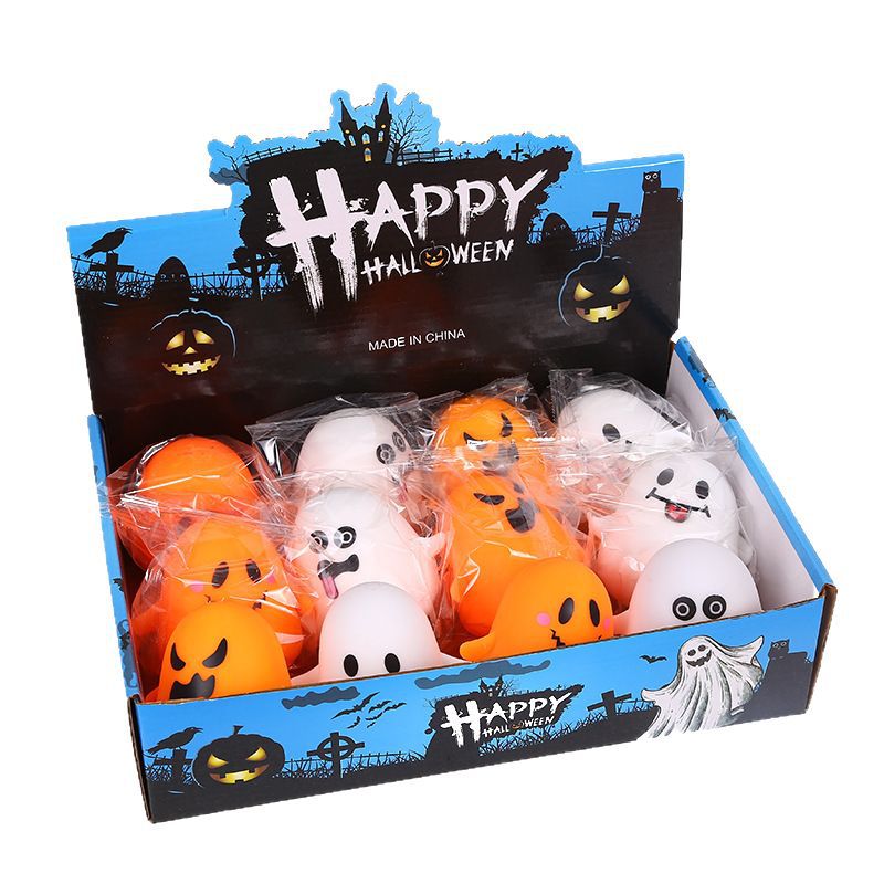 Halloween Ghost Squishy Fidget Toy, Flour & Light‑Up Versions, Soft Squeeze Stress Relief Toy for Party Style Sent Randomly
