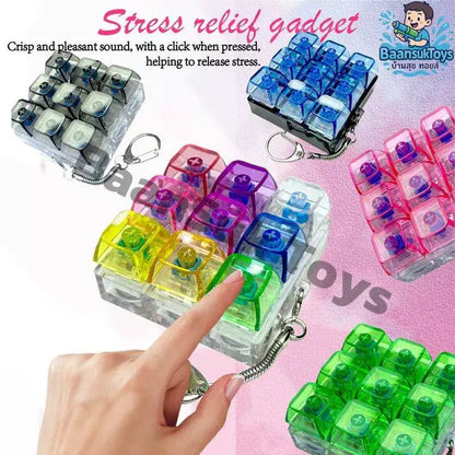 9 Key Light Up Clicker Fidget Toy, Mechanical Switch Fidget Keychain, Glowing Stress Relief Keyboard Toy for ADHD Anxiety