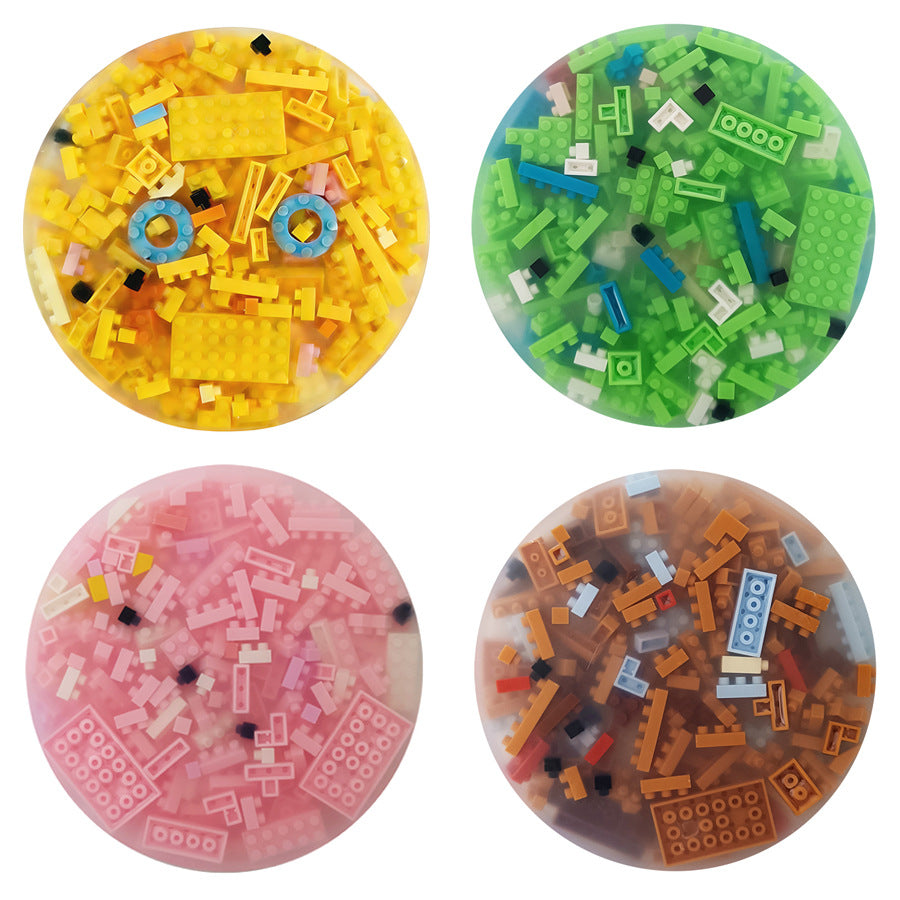 10cm Round Brick‑Picking Fidget Pad, Silicone Pick‑Peel Pad with Mini Micro Building Blocks, Stress Relief Sensory Fidget Toy, DIY Assembly Decompression Toy for Anxiety
